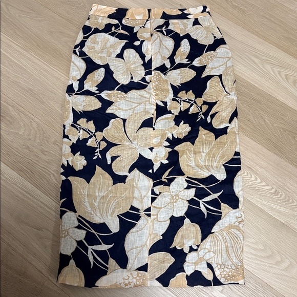 REISS (6) Floral Axelle Midi 100% Linen Skirt Front Slit Black Cream Slim Fit - Picture 11 of 15